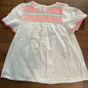 Boden May White Top with Pink and Green Details